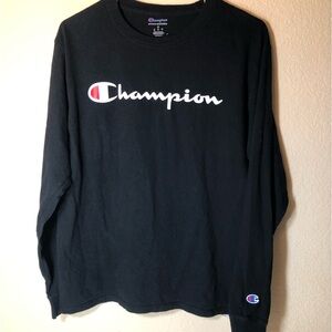 Champion Black Long Sleeve Shirt, Medium, EUC, 100% Cotton, pet/smoke free home,